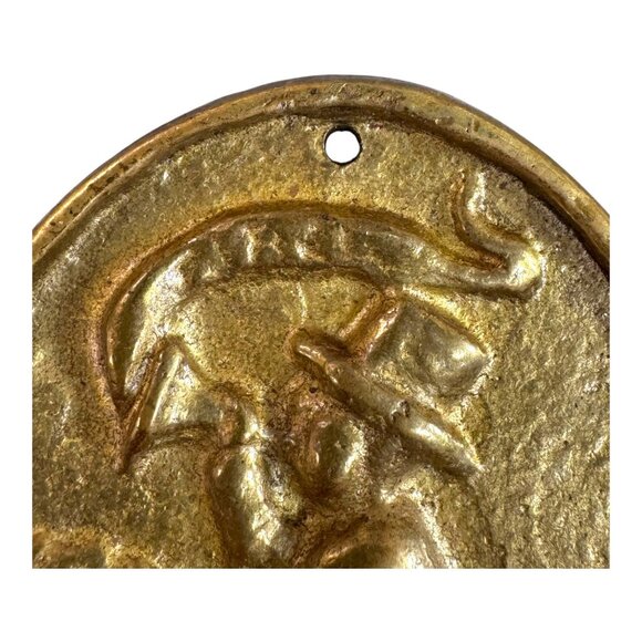 Vintage 3" x 2" Brass Fire Association Horn Blower Alarm Fire Mark Plaque Medal - Picture 5 of 6